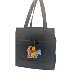 Disneyland Tote bag Vintage Embroidered Tigger Pooh Eeyore Black Nylon 11 by 11